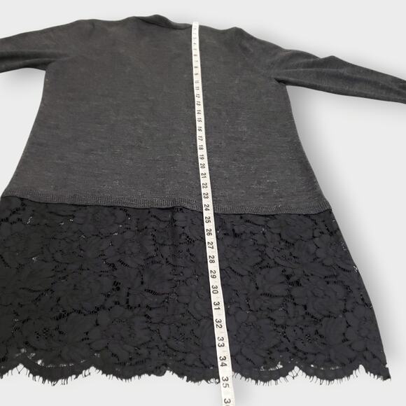 Wrap London Merino Wool Lace Trim Longlined Cardigan Grey Sz 10 Gothic Romantic - Picture 13 of 13